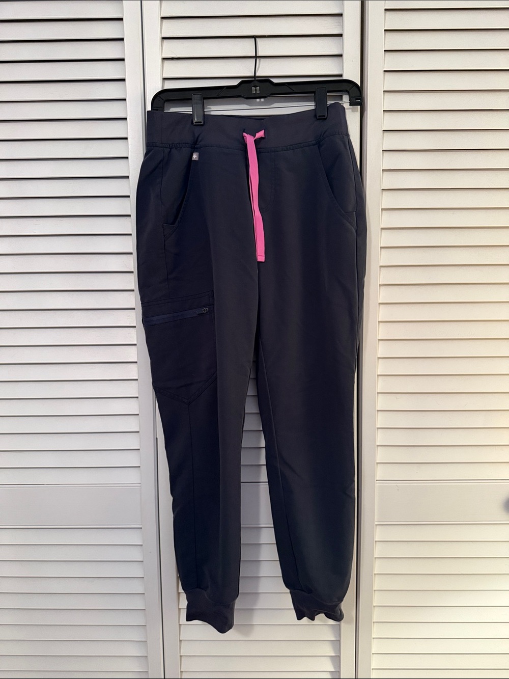 Figs Black Ankle Jogger Pants with Pink Drawstring